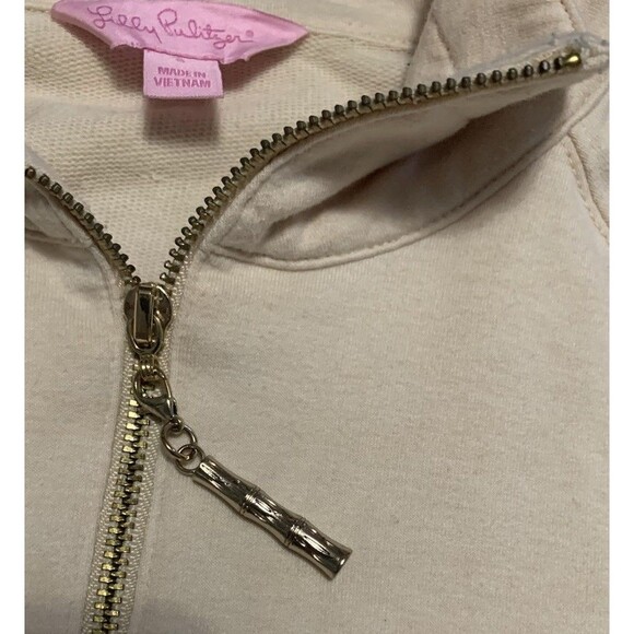 Lilly Pulitzer Small Popover Sand Dune Crochet Trim Pullover Fall Preppy Gold - Picture 3 of 4